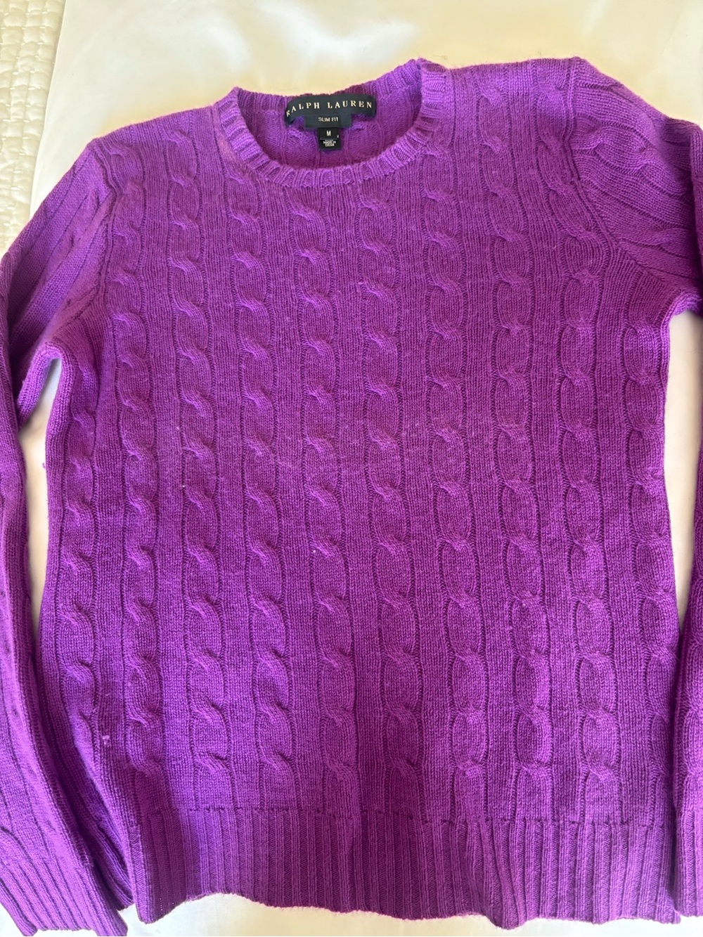 BLACK LABEL CASHMERE Ralph Lauren Bright Purple Cable Knit Crewneck - slim fit M